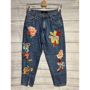ZARA Trafaluc Women’s Straight Leg Jeans Flower Patches Size US 6